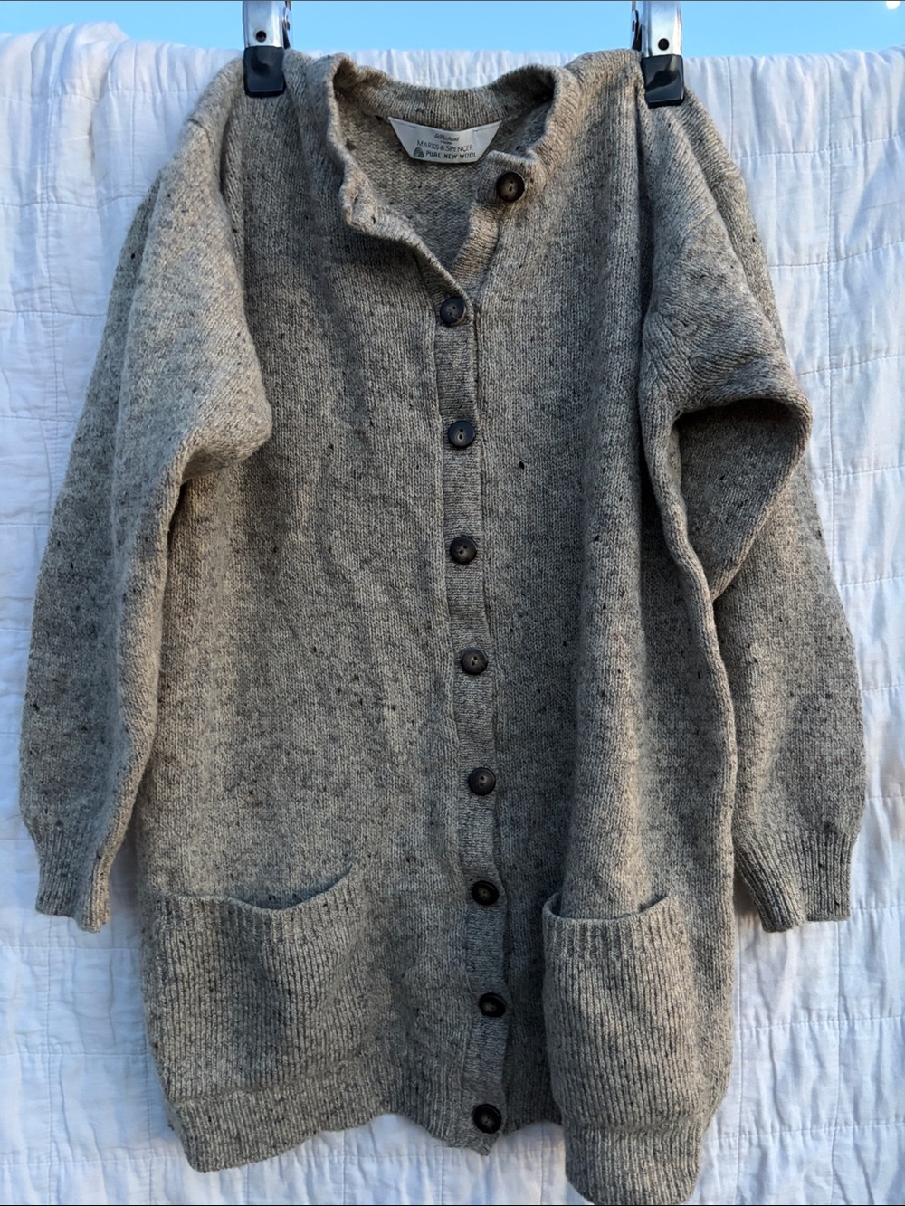 Pure Wool Button-Front Pocket Sweater Cardigan - Gray